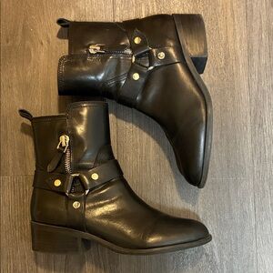 Marc Fisher “Dalary” Black Leather Harness Ankle Boots. Size 9.5